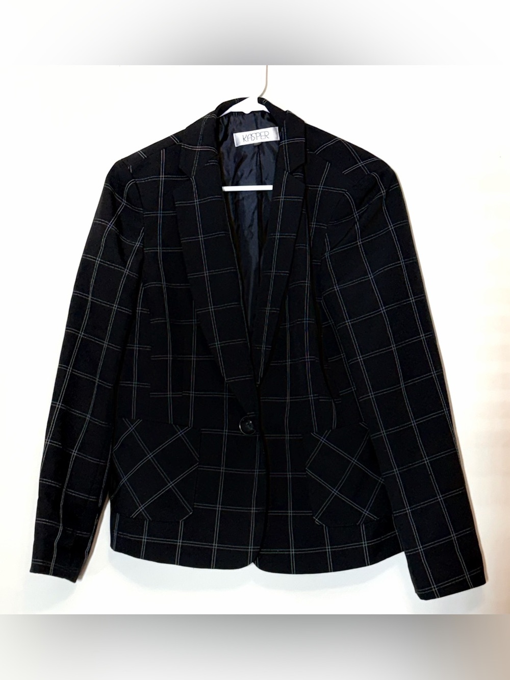 Kasper Women’s Black Size 10 Windowpanel Plaid Blazer Jacket
